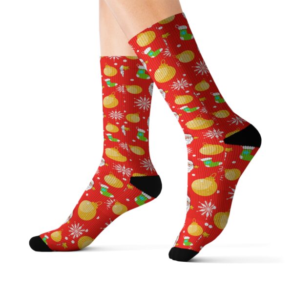 Festive Christmas Socks with Ornaments & Snowflakes Pattern