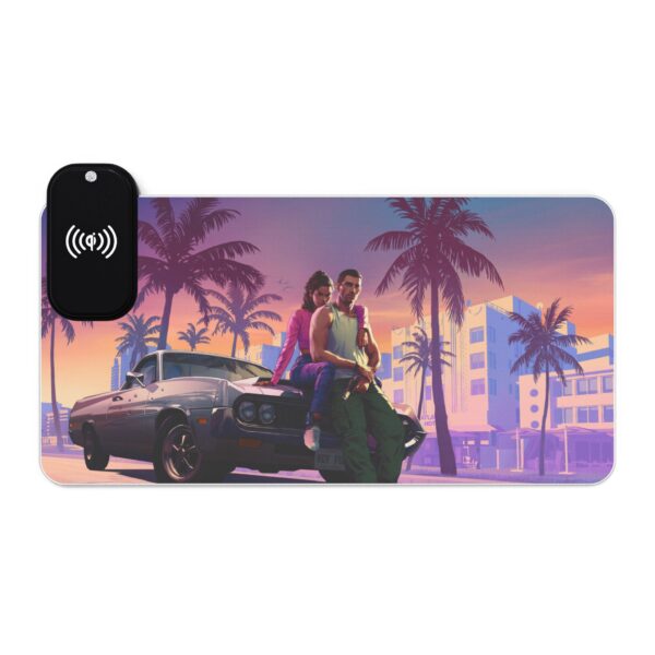 LED Gaming Mouse Pad with Wireless Charging - Retro Sunset Vibes for Gamers